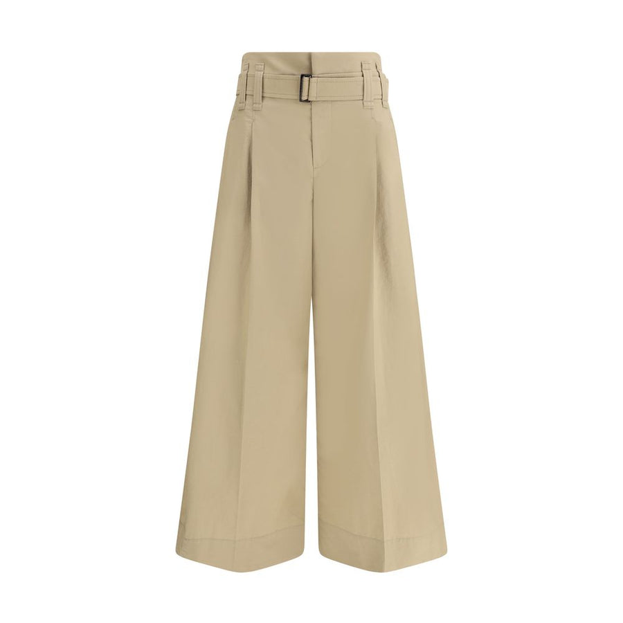 Beige Cotton Cropped Pants