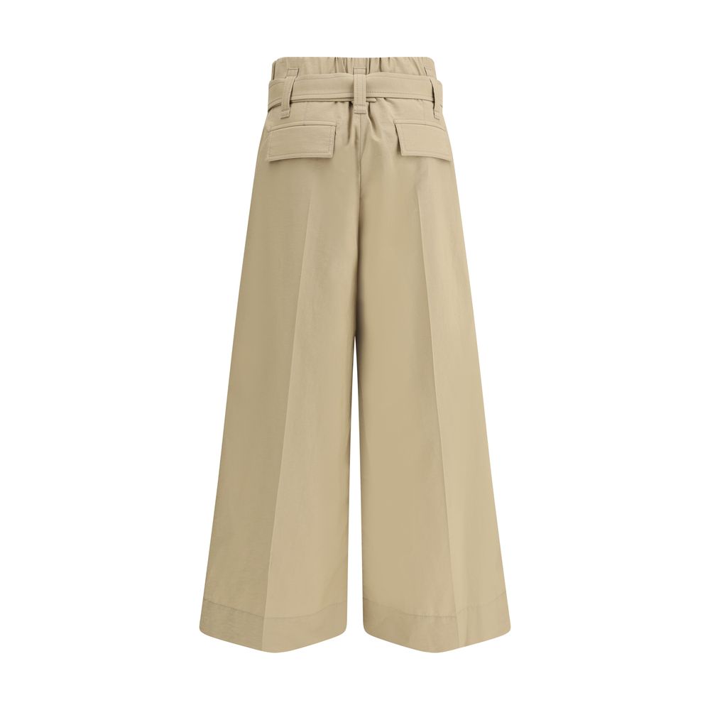 Beige Cotton Cropped Pants