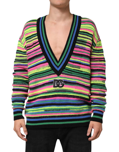 Multicolor DG Logo V-Neck Knit Pullover Sweater