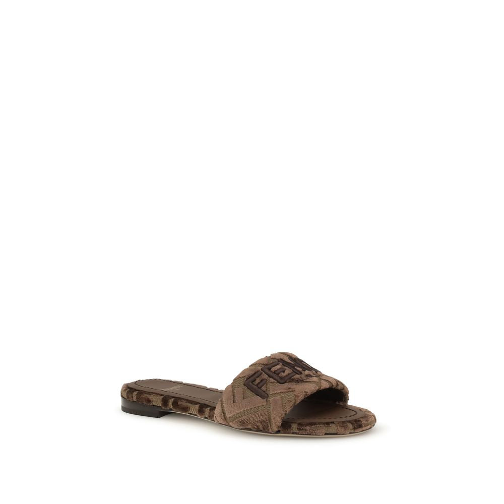 Brown Viscose Flat Sandals
