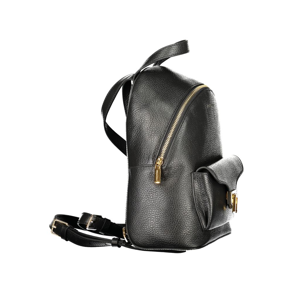 Black Leather Women Backpack