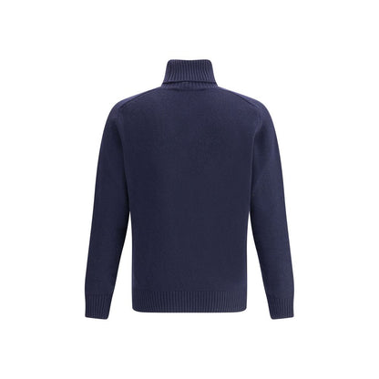 Blue Fleece Wool Turtleneck
