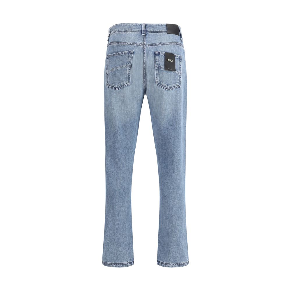 Light Blue Cotton Straight-Leg Jeans