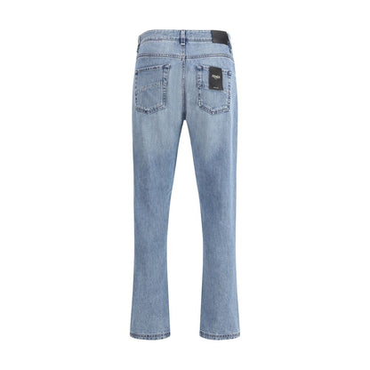 Light Blue Cotton Straight-Leg Jeans