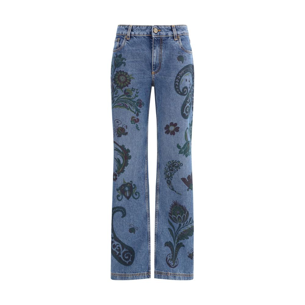 Blue Cotton Flared Jeans