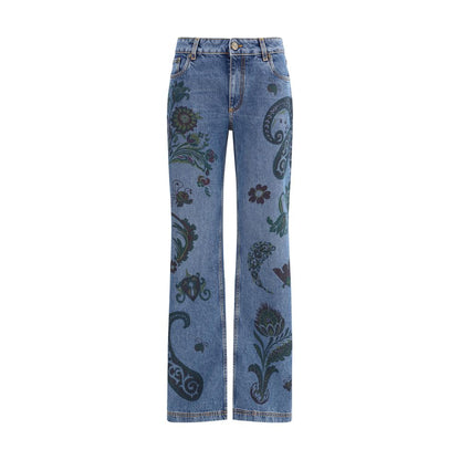 Blue Cotton Flared Jeans