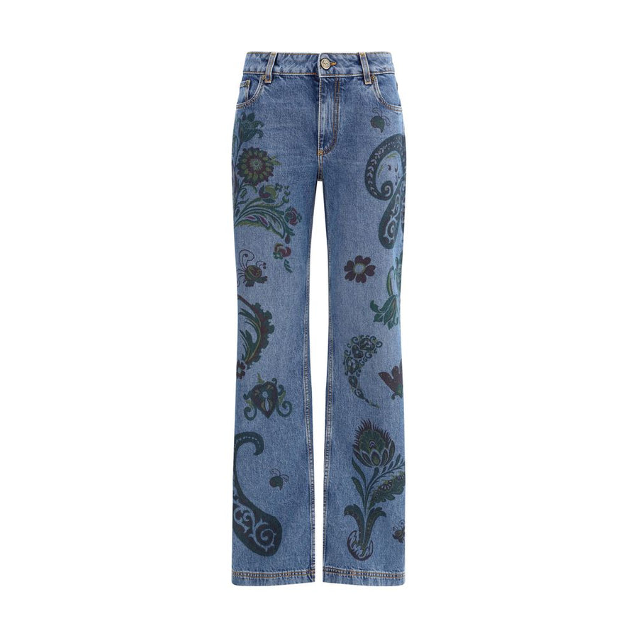 Blue Cotton Flared Jeans