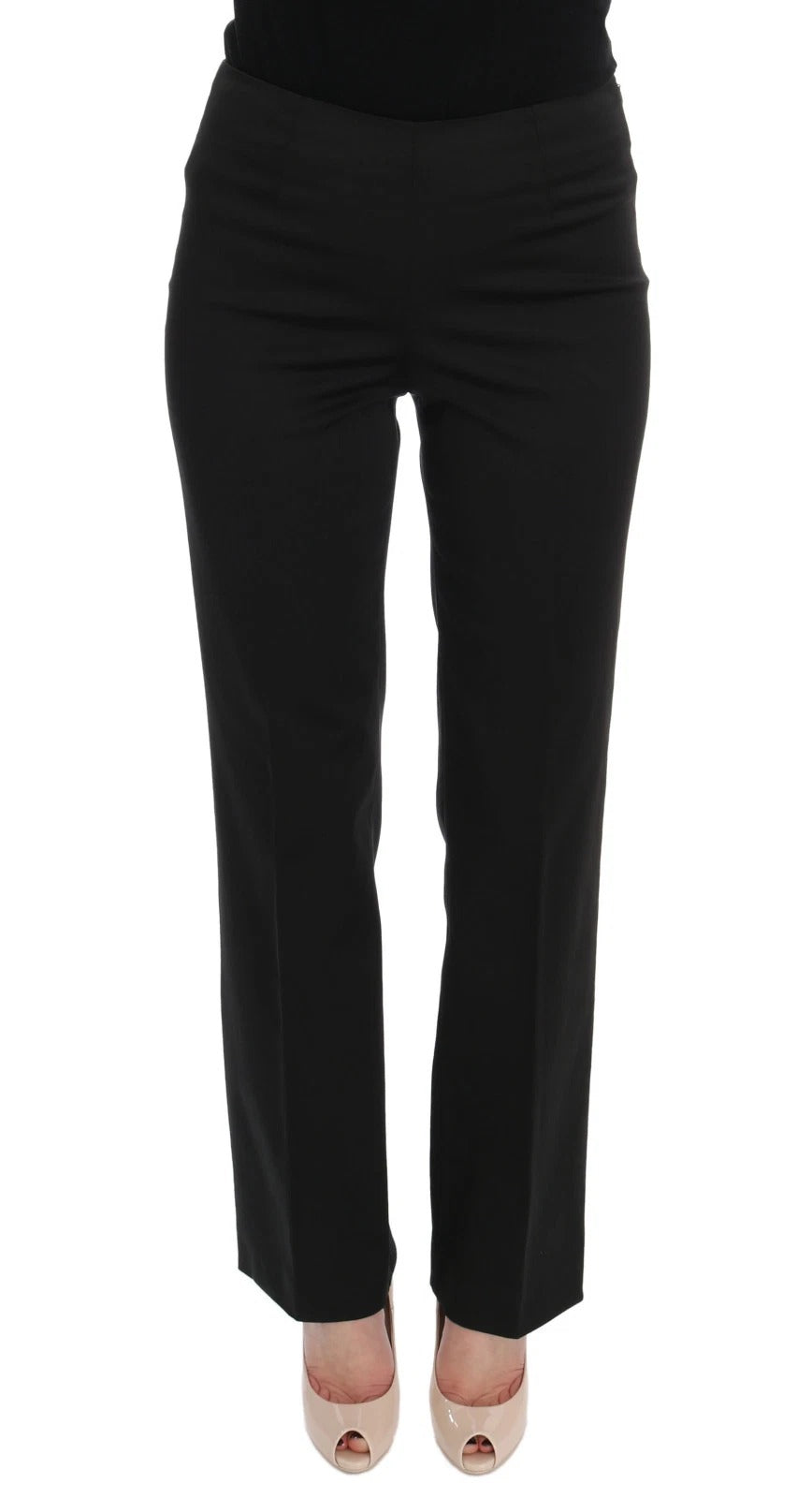 Black Stretch Straight Fit Dress Trousers Pants