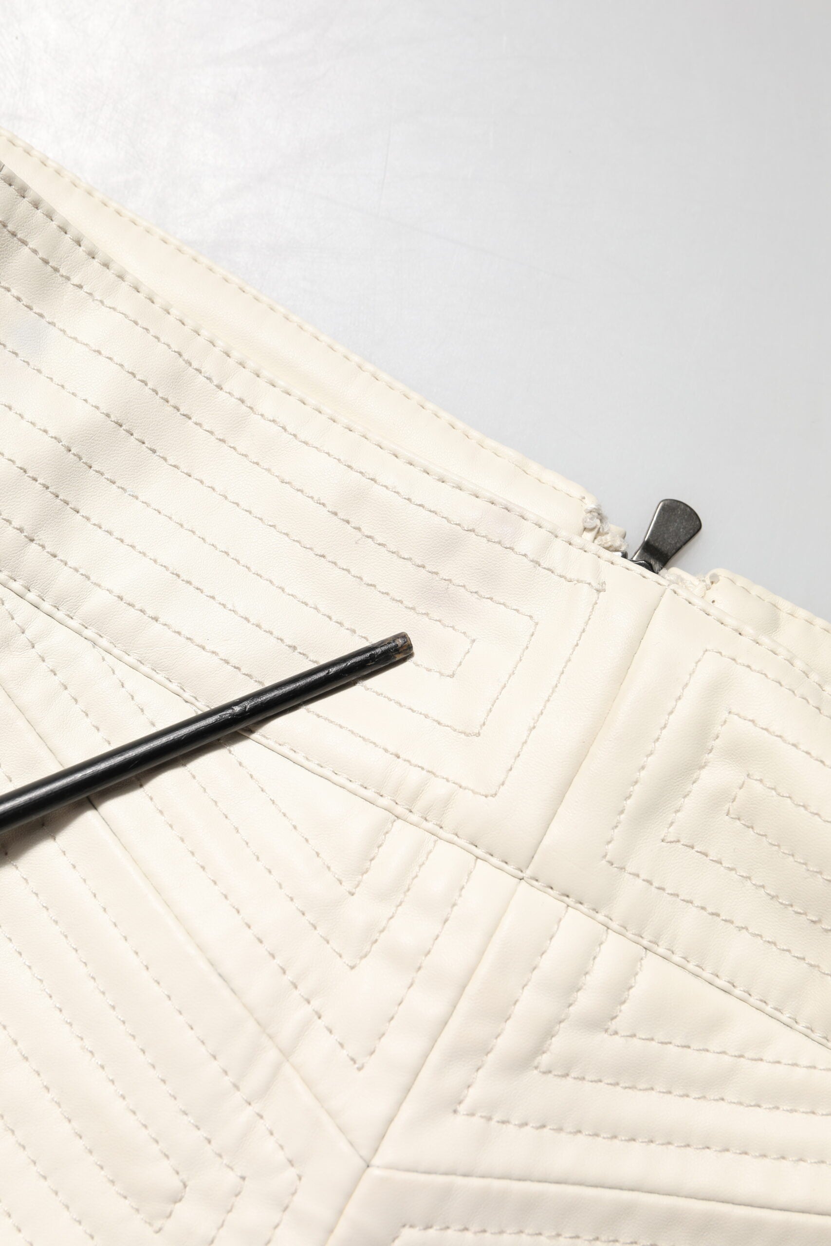 Beige Faux Leather Quilted Mini High Waist Women  Skirt