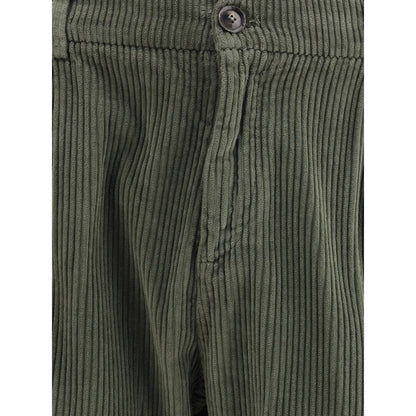 Green Cotton Casual Pants