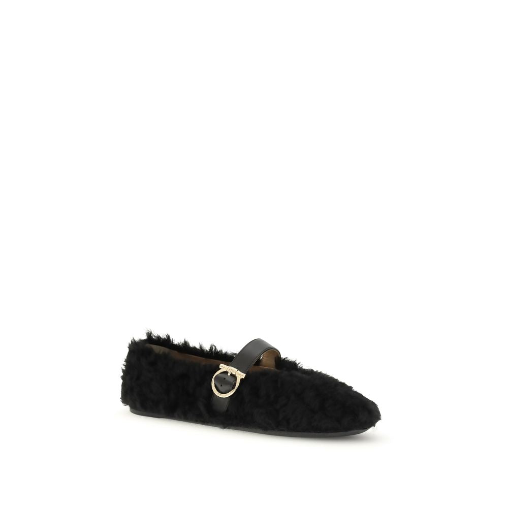 Black Fur Ballet Flats
