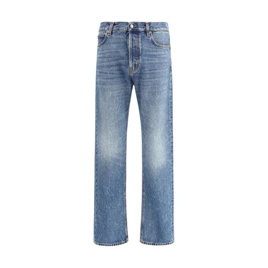 Blue Cotton Straight-Leg Jeans