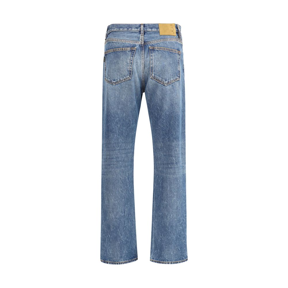 Blue Cotton Straight-Leg Jeans