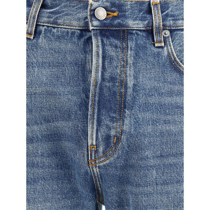 Blue Cotton Straight-Leg Jeans
