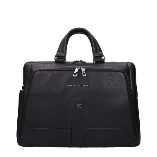 Black Leather Business And Laptop Bag