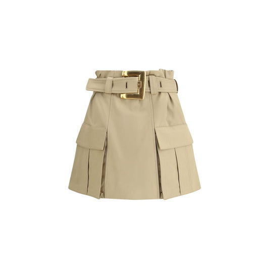 Beige Cotton Mini Skirt