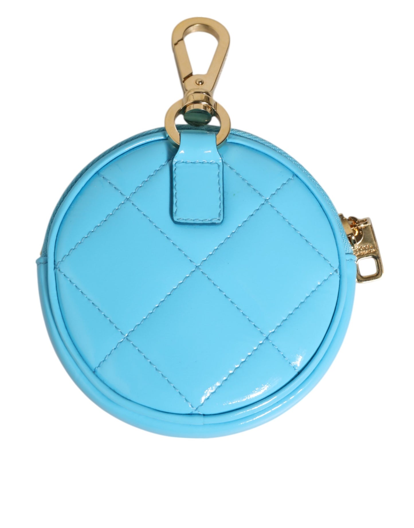 Azure Blue Leather Round Coin Purse Keychain Crystal Logo Wallet