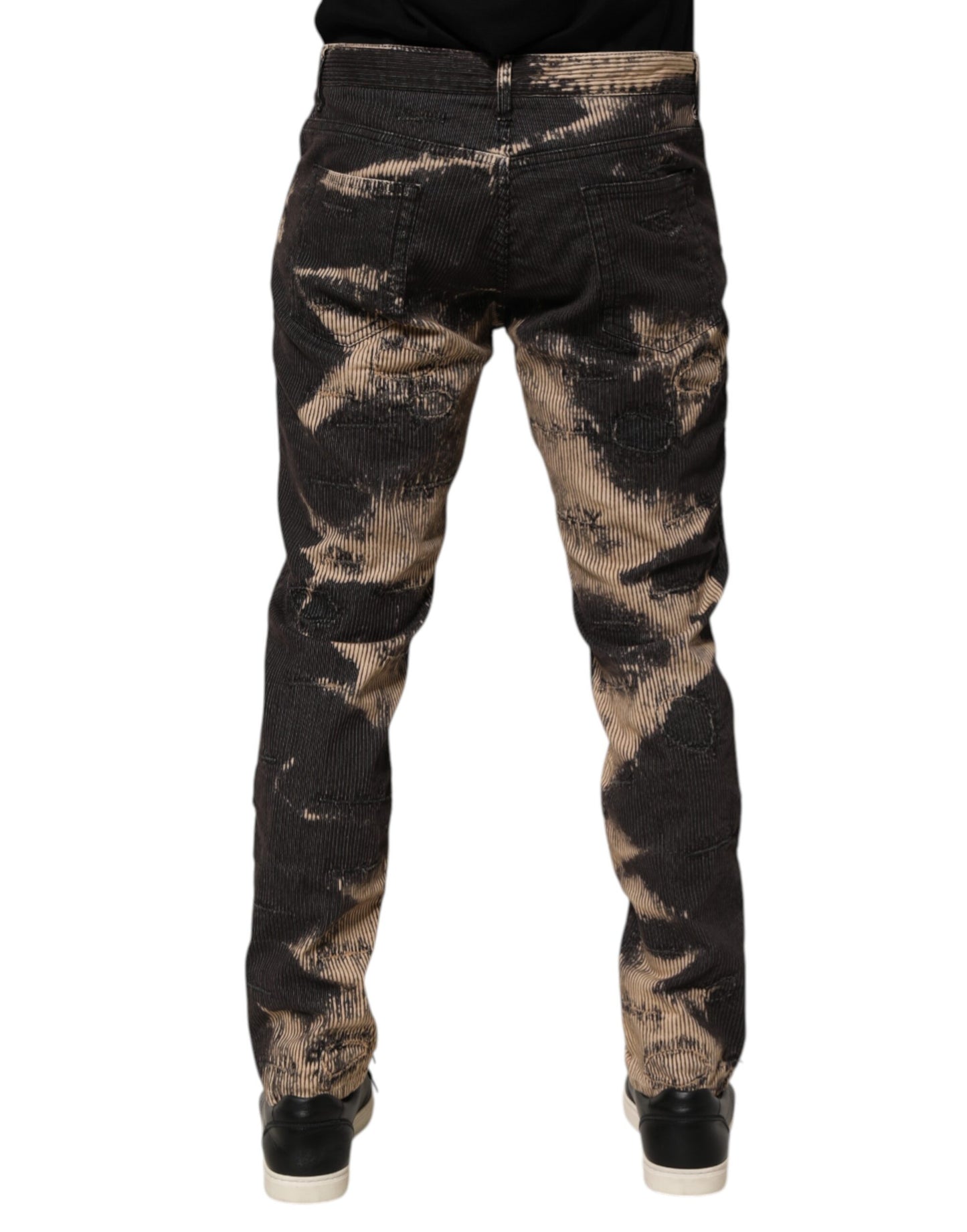 Beige Black Corduroy Tie-Dye Cotton Blend Pants