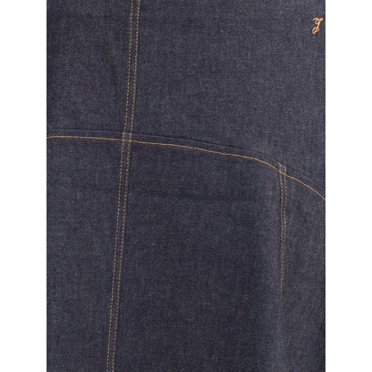 Blue Cotton Midi Skirt