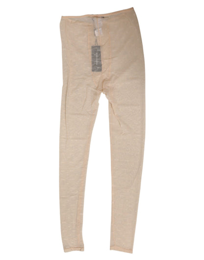 Beige Nylon Stretch Logo Lace Leggings Underwear