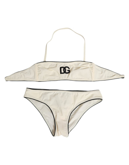 Beige Logo Swimsuit 2 Piece Top Bottom Swimwear