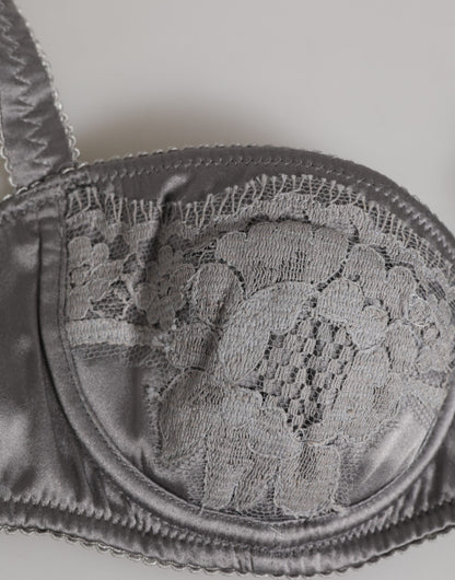 Gray Silk Underwired Balconette Bra Underwear