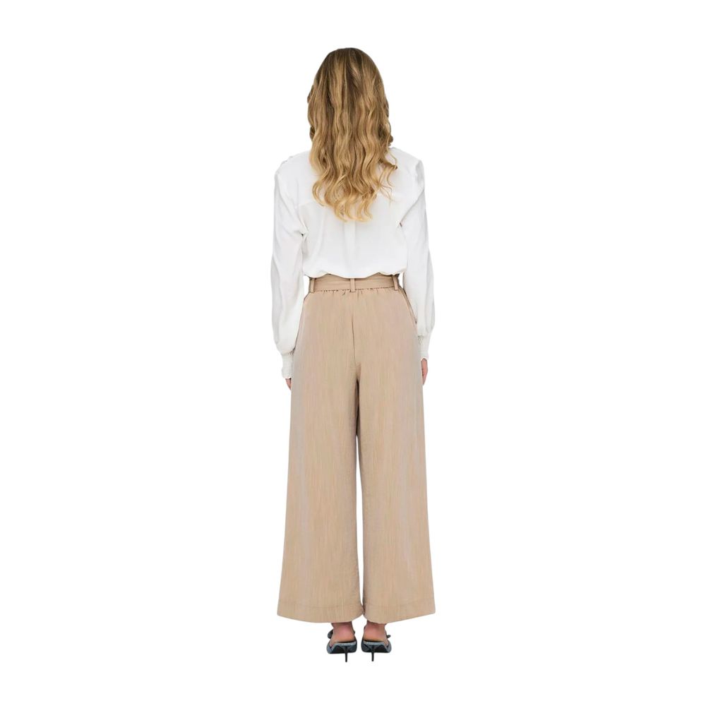 Beige Viscose Casual Pants
