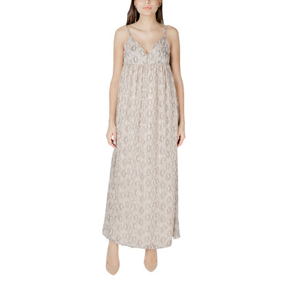 Beige Recycled Polyester Long Dress