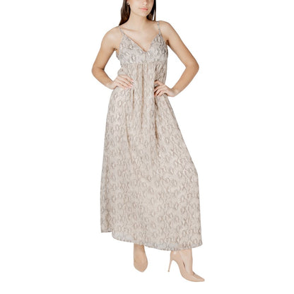Beige Recycled Polyester Long Dress