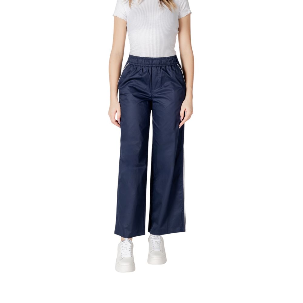 Blue Cotton Casual Pants