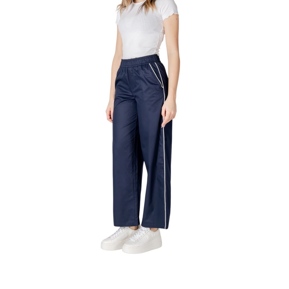 Blue Cotton Casual Pants