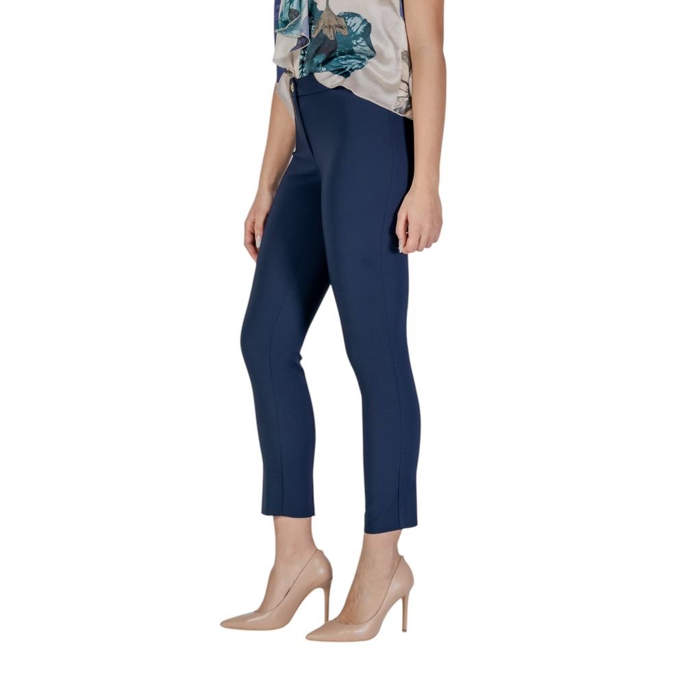 Blue Polyester Casual Pants