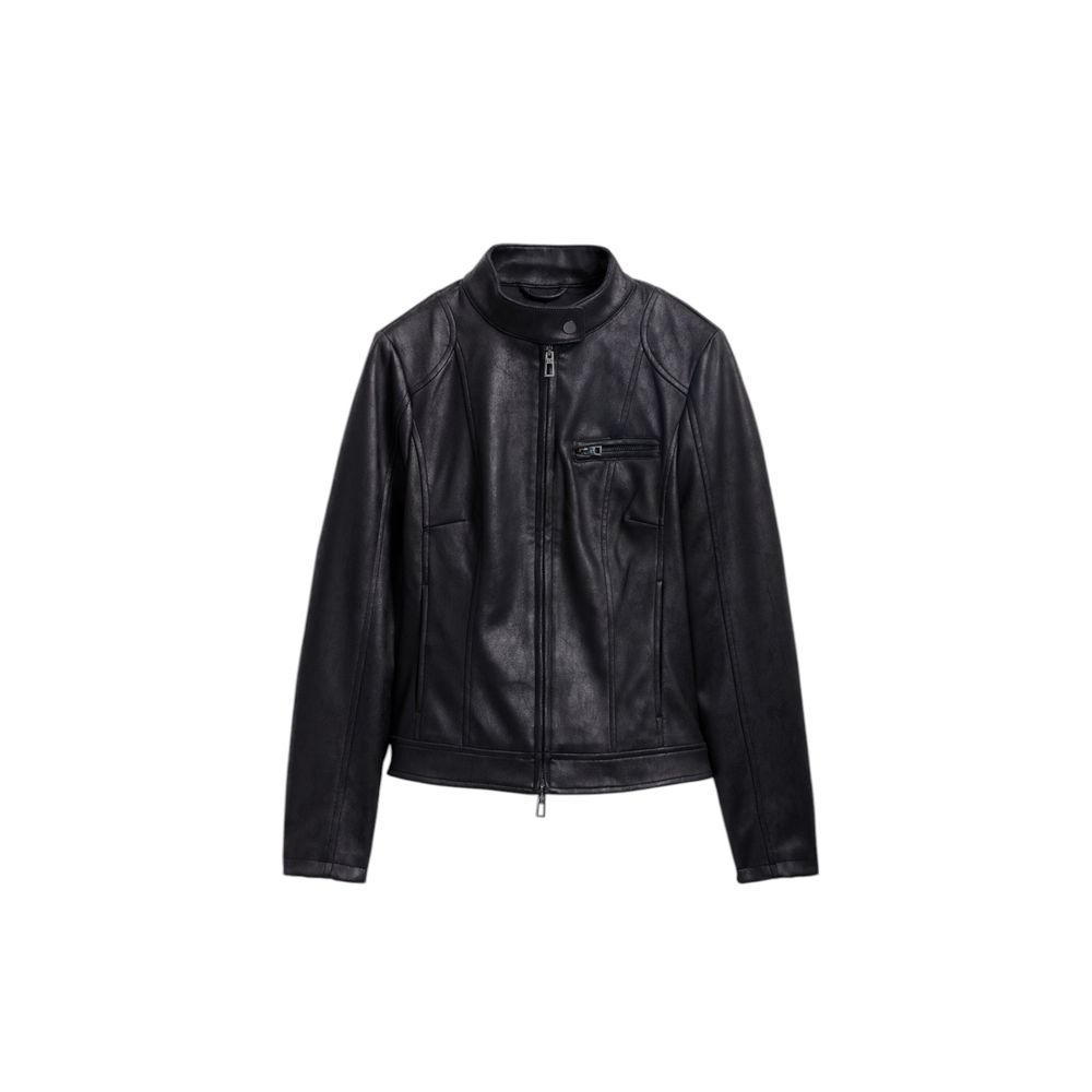 Black Polyester Biker Jacket