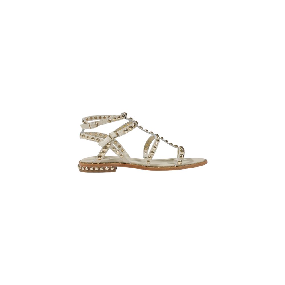 Beige Leather Flat Sandals