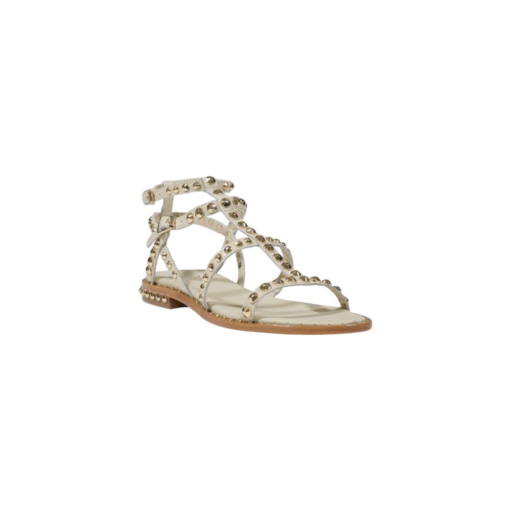 Beige Leather Flat Sandals