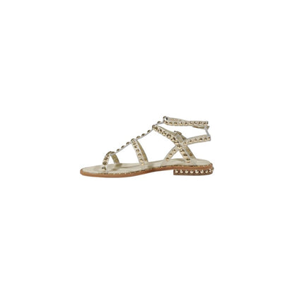 Beige Leather Flat Sandals