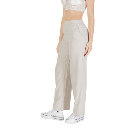 Beige Viscose Casual Pants