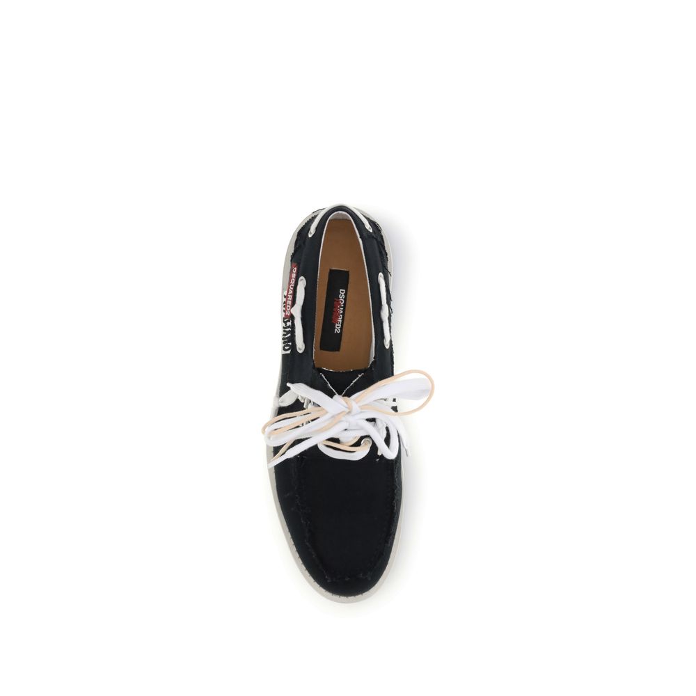 Black Cotton Slip-On Loafers