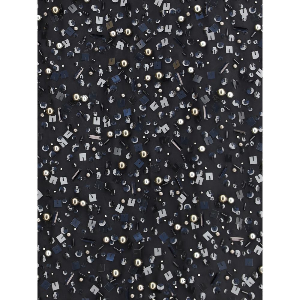 Black Polyester Midi Skirt