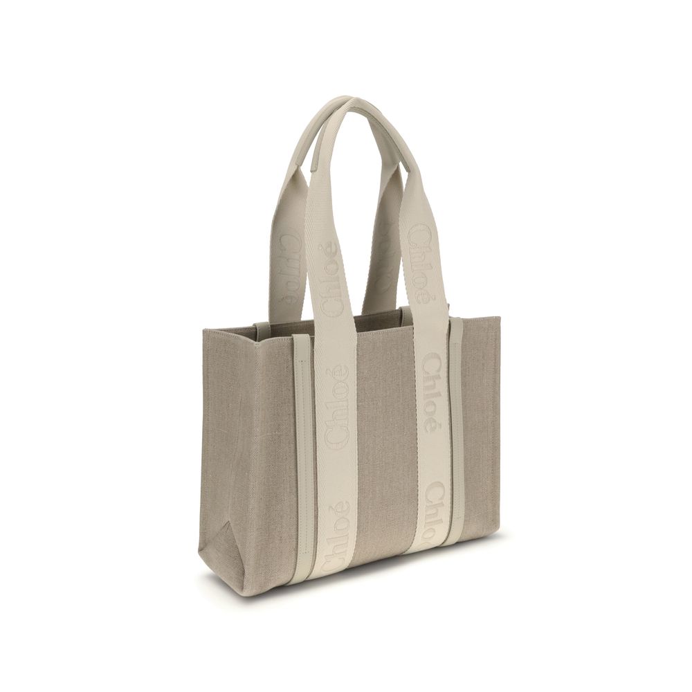 Beige Linen Shoulder Bag