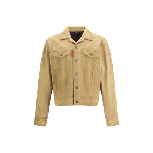 Beige Leather Denim Jacket
