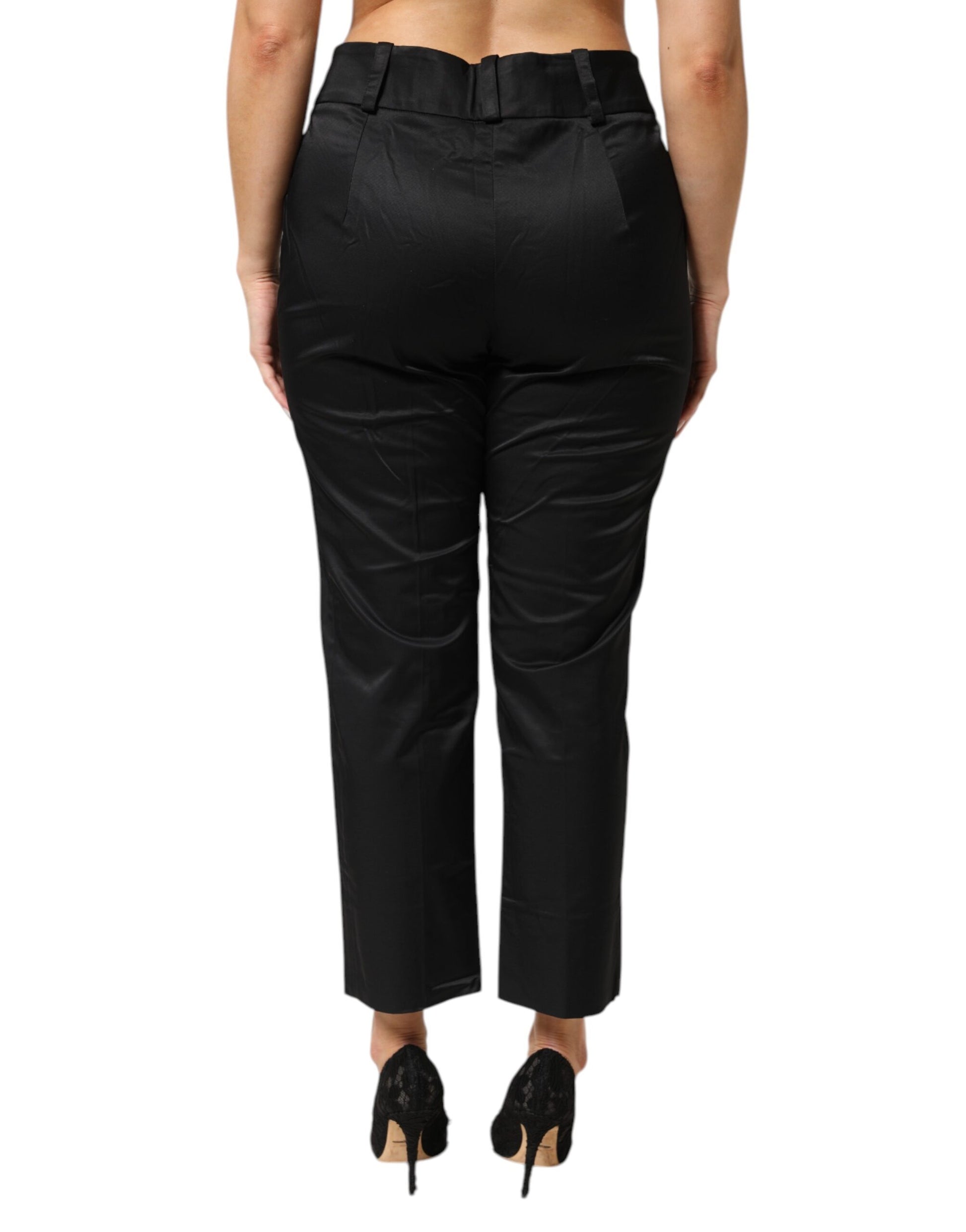Black Cotton Blend Cropped Straight Leg Pants