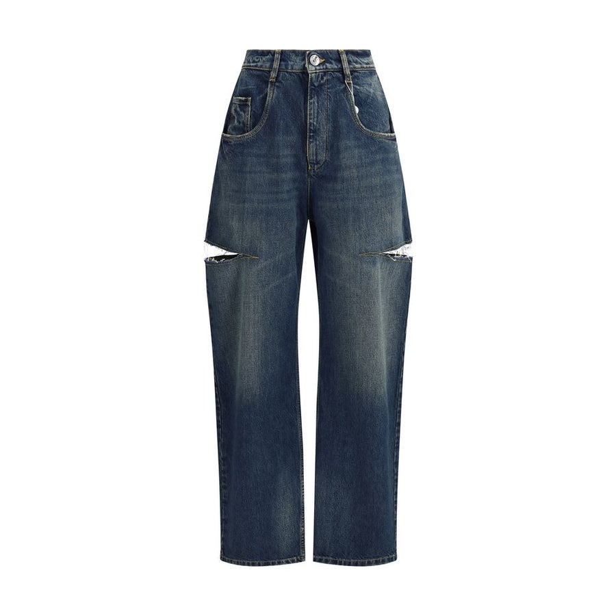 Blue Cotton High-Waisted Jean