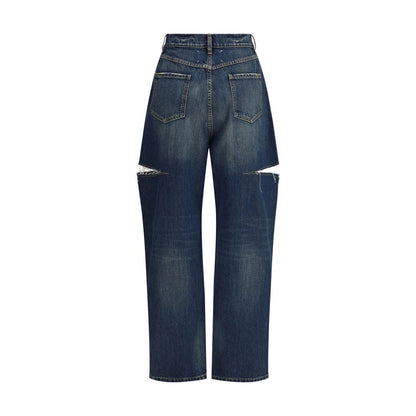 Blue Cotton High-Waisted Jean