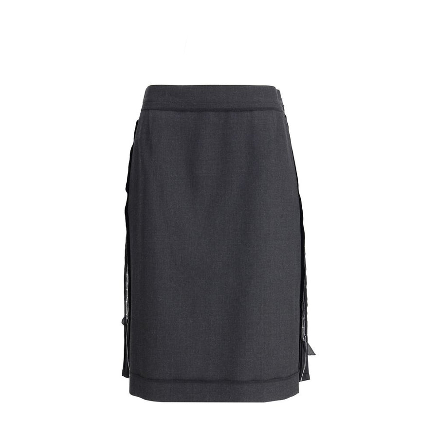 Black Polyester Midi Skirt