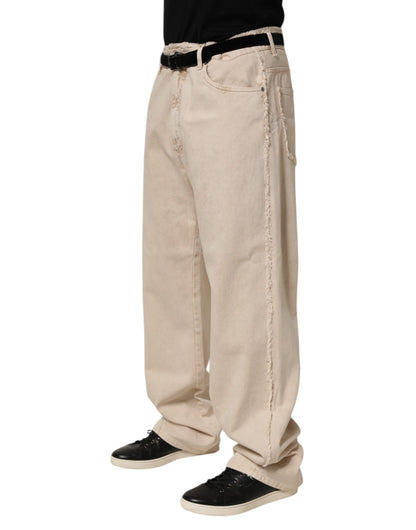 Beige Cotton Straight Denim Trouser Jeans