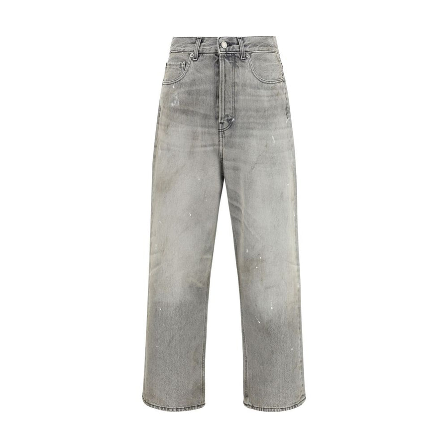 Gray Cotton Straight-Leg Jeans