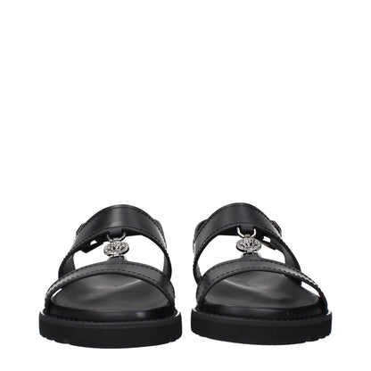 Black Leather Flat Sandals