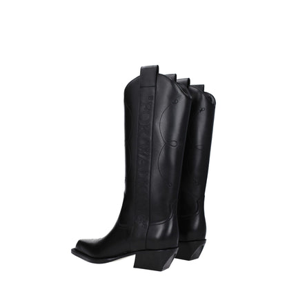 Black Leather High Heel Boots