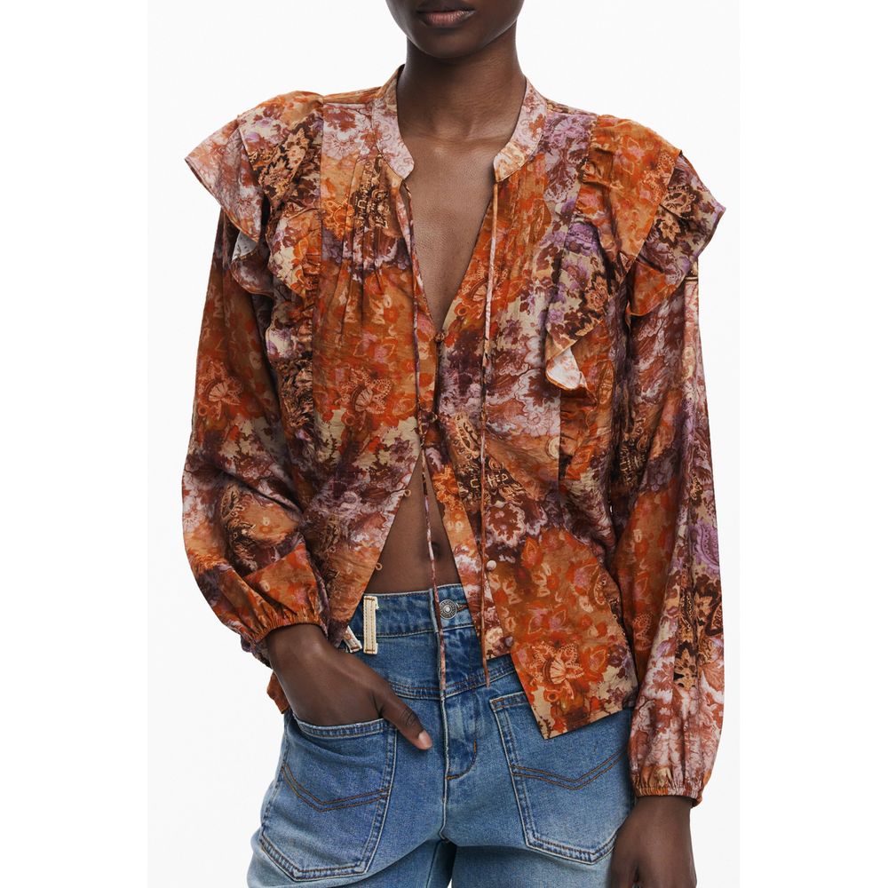 Orange Viscose Women Shirt